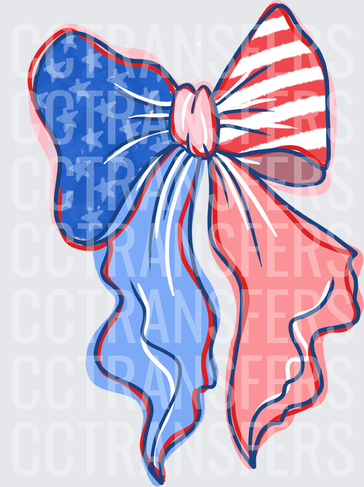 Patriotic Stars and Stripes Split Bow Red White Blue (DTF)