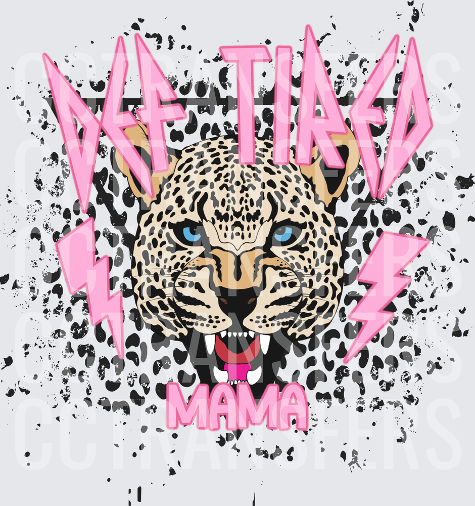 Def Tired Mama Leopard Face Pink Lightning Rock (DTF)