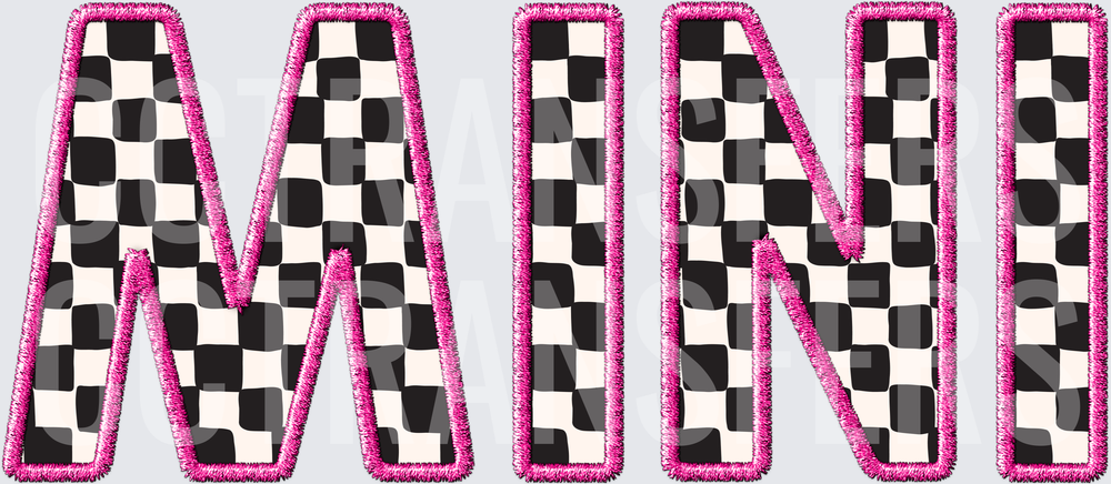 MINI Black White Checkered Pink Embroidery Patch Letters (DTF)