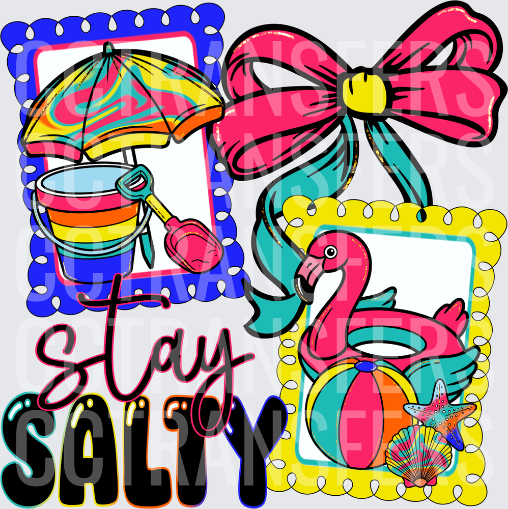 Stay Salty Summer Beach Collage Bow Flamingo Float (DTF)