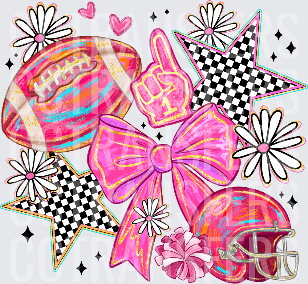 Pink Football Coquette Bow Game Day Collage (DTF)