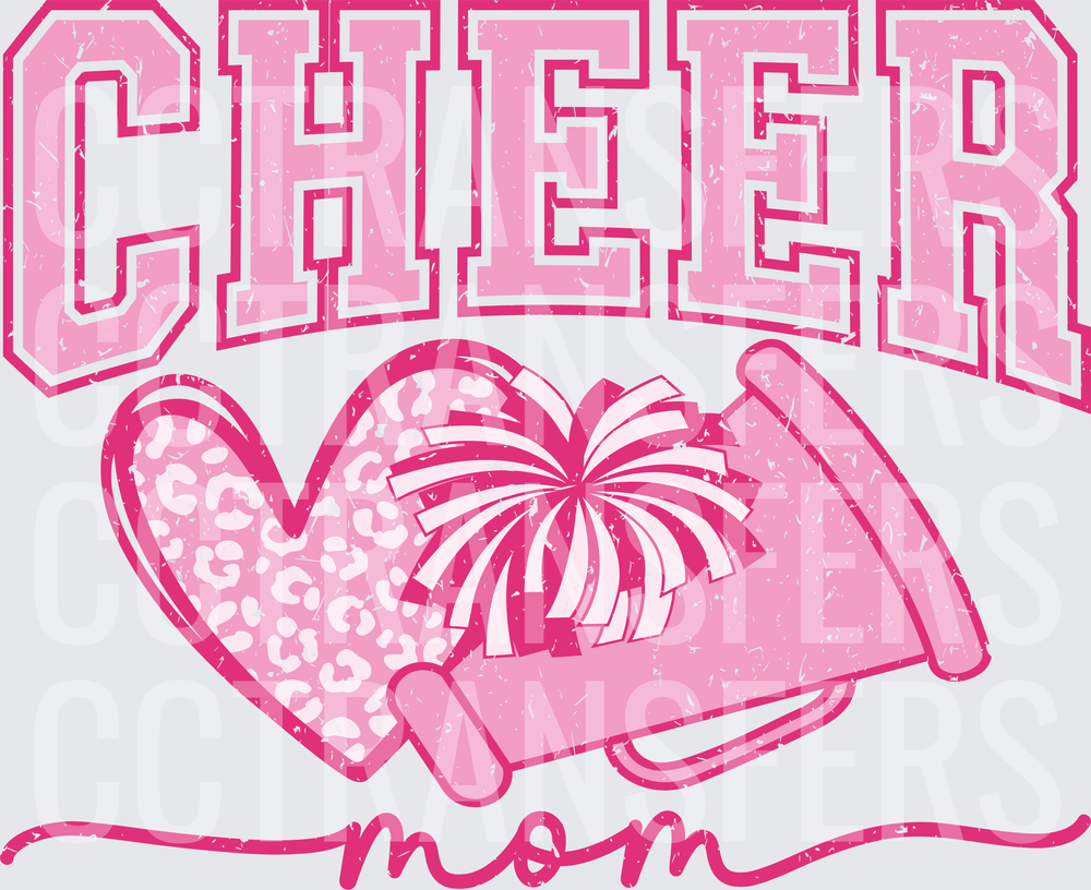 Cheer Mom Leopard Heart Pom Pom Megaphone Pink (DTF)