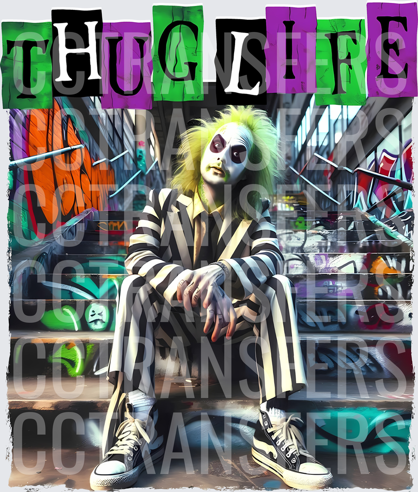 Thug Life Striped Suit Ghost Face Graffiti Steps (DTF)