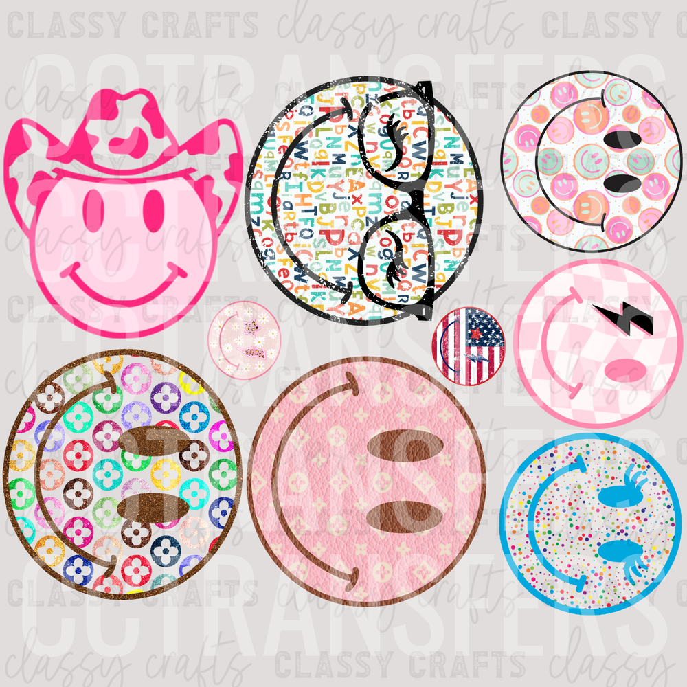 Smiley Face Variety Pack Western Luxury Themed Circle Bundle (DTF)