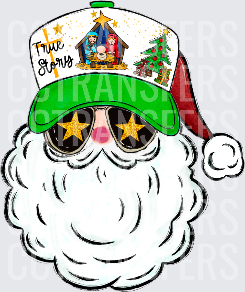 Cool Santa Star Sunglasses True Story Nativity Trucker Hat (DTF)