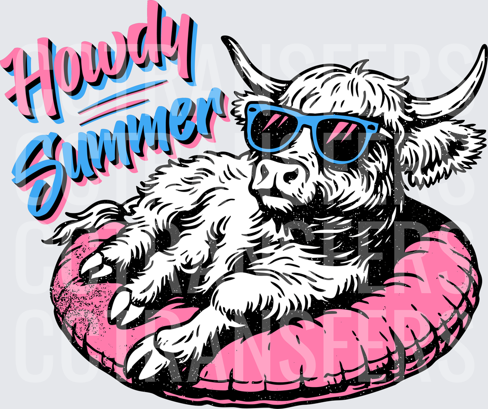 Howdy Summer Fluffy Highland Cow Sunglasses Pool Float (DTF)