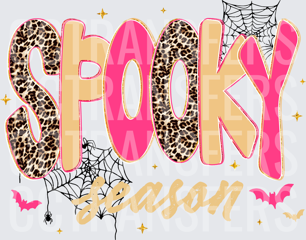 Spooky Season Leopard Print Pink Halloween Bats Webs (DTF)