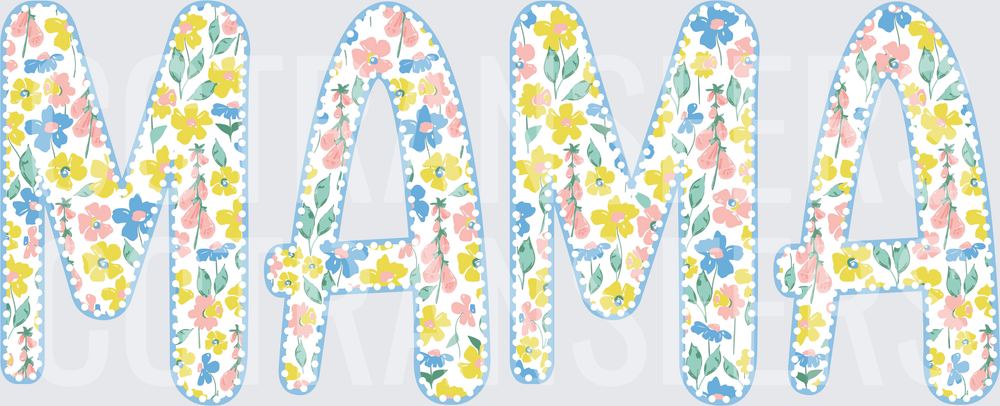Floral MAMA Letters Blue Border Spring Flowers (DTF)