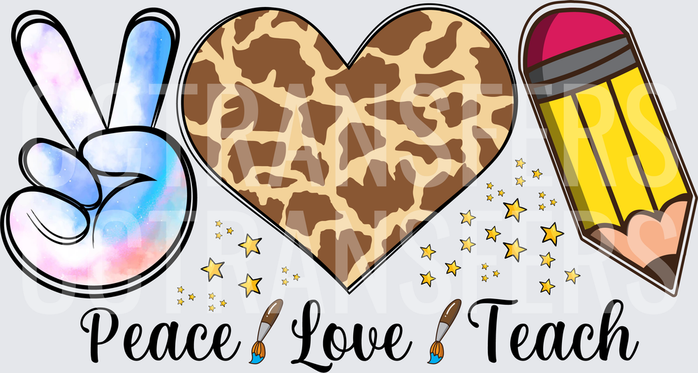 Peace Love Teach Leopard Heart Pencil Teacher (DTF)
