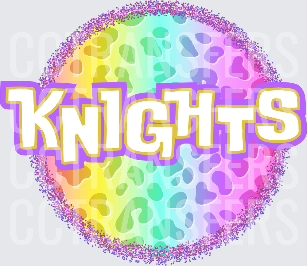 Rainbow Leopard Glitter Circle Knights (DTF)