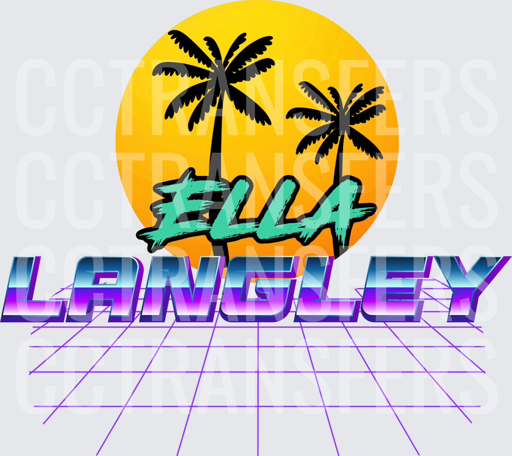 Ella Langley Retro Sunset Palm Trees Neon Grid (DTF)