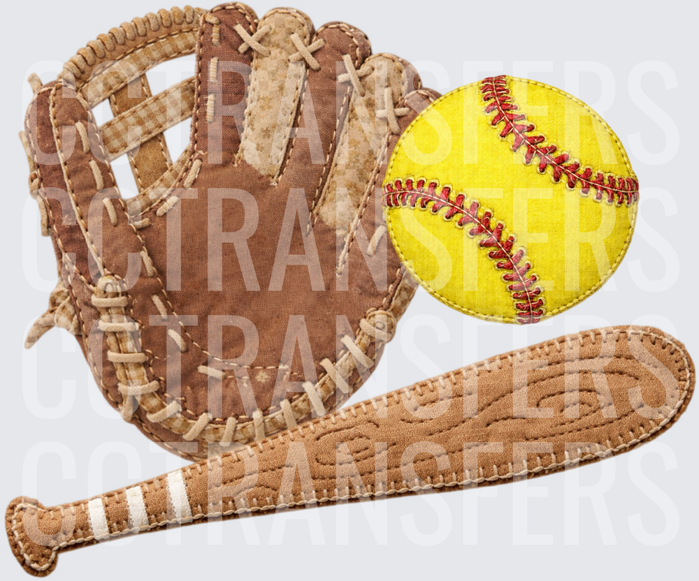 Fabric Patchwork Softball Glove Bat and Ball Set (DTF)