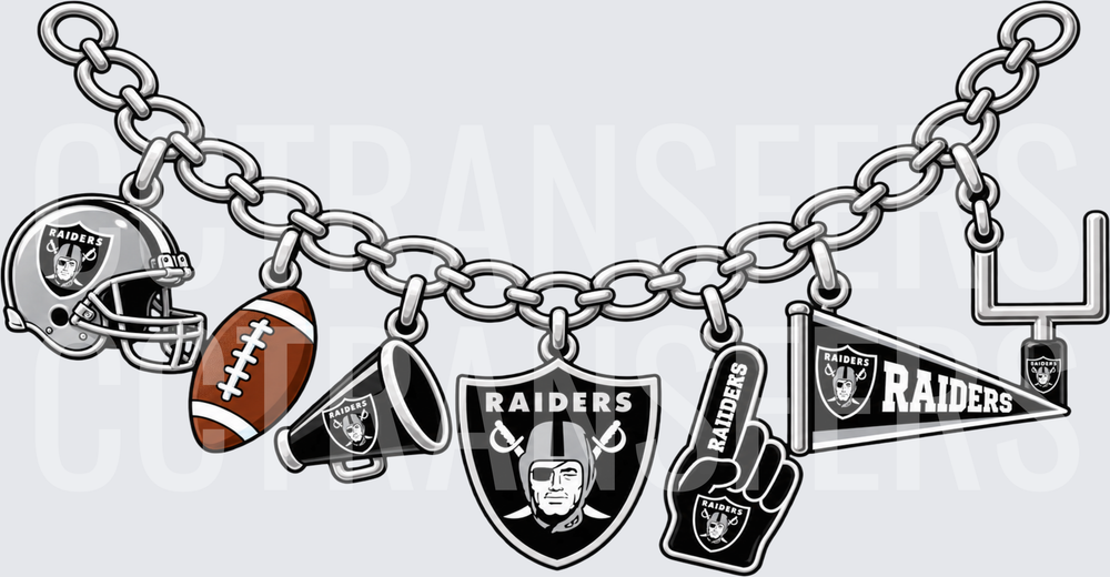 Silver Chain Bracelet Football Fan Charms Black & Silver (DTF)