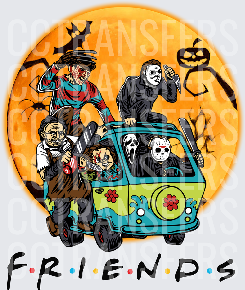 Horror Icons Friends Halloween Mystery Machine Moon (DTF)