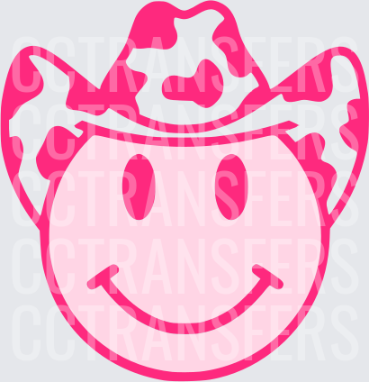Pink Smiley Face Cow Print Cowboy Hat (DTF)