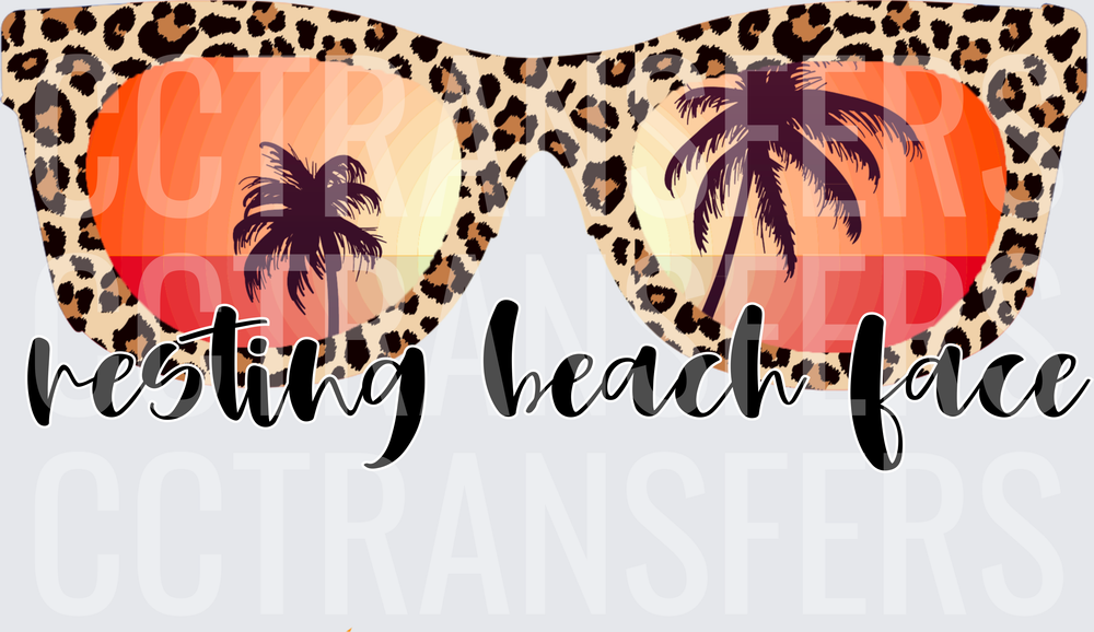 Resting Beach Face Leopard Sunglasses Sunset Palm Trees (DTF)