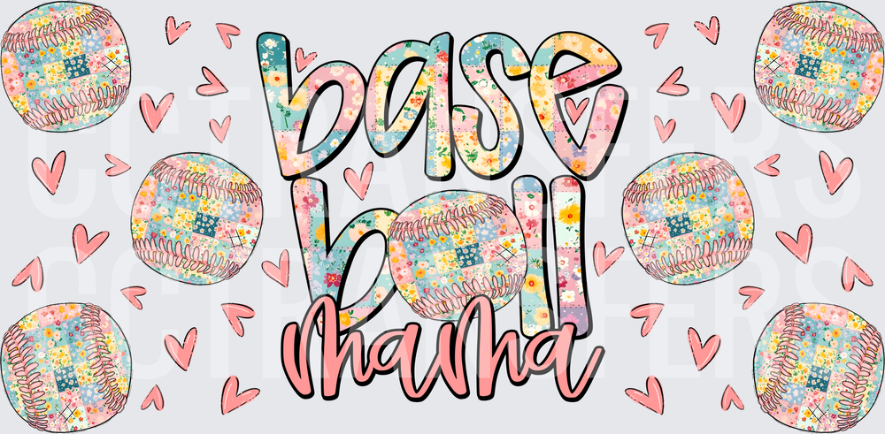 Baseball Mama Floral Patchwork Hearts Design (DTF)