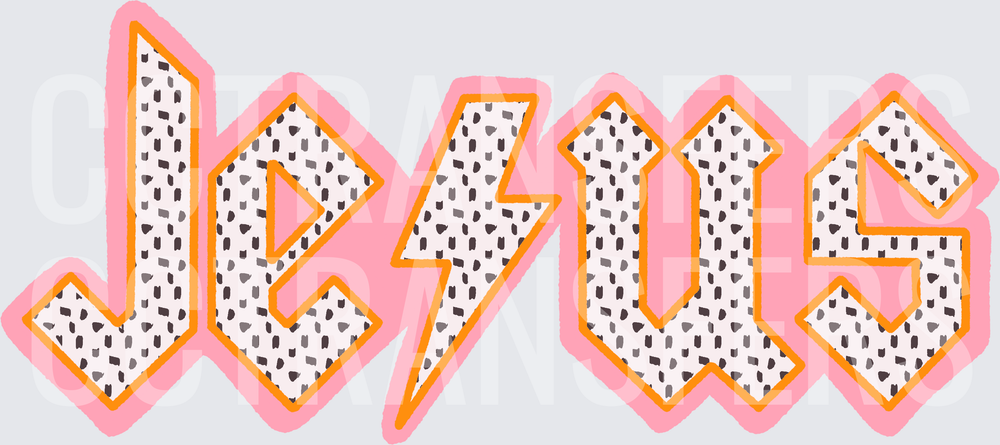 Jesus Lightning Bolt Dalmatian Print Pink Rock Letter (DTF)