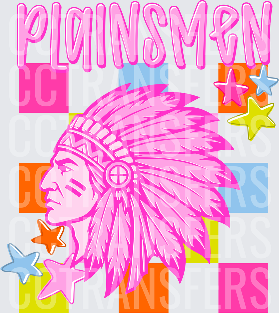 Plainsmen Native Chief Pink Retro Checkered Stars (DTF)