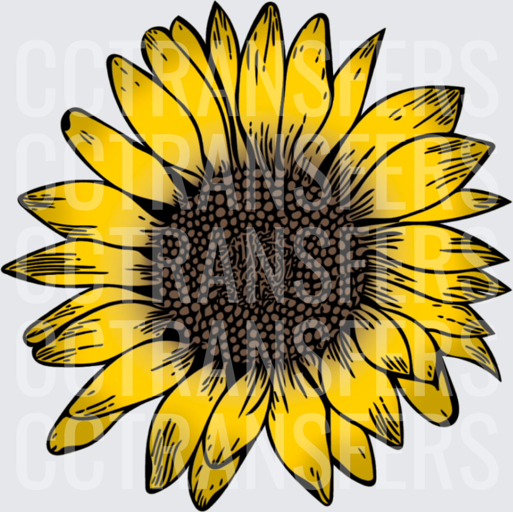 Detailed Yellow Sunflower Illustration with Dark Seed Center (DTF)