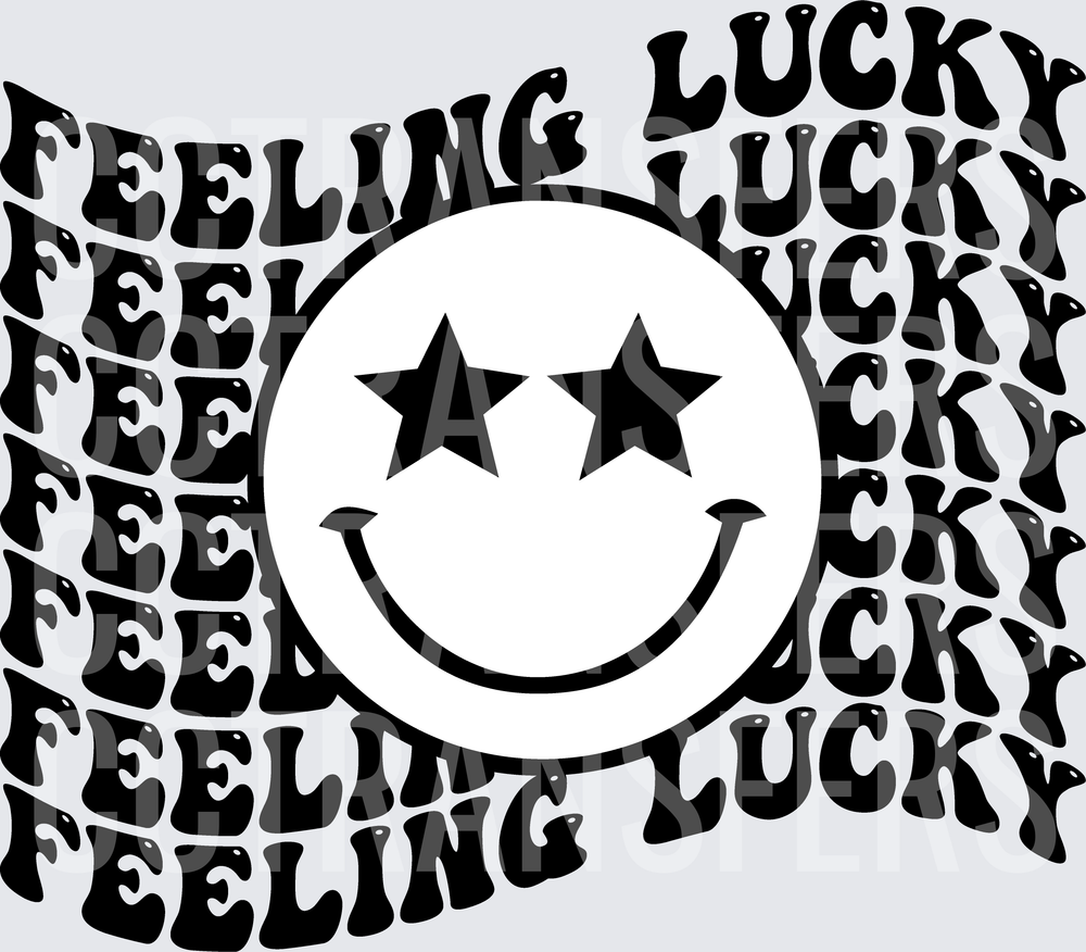 Feeling Lucky Wavy Retro Smiley Face Star Eyes (DTF)