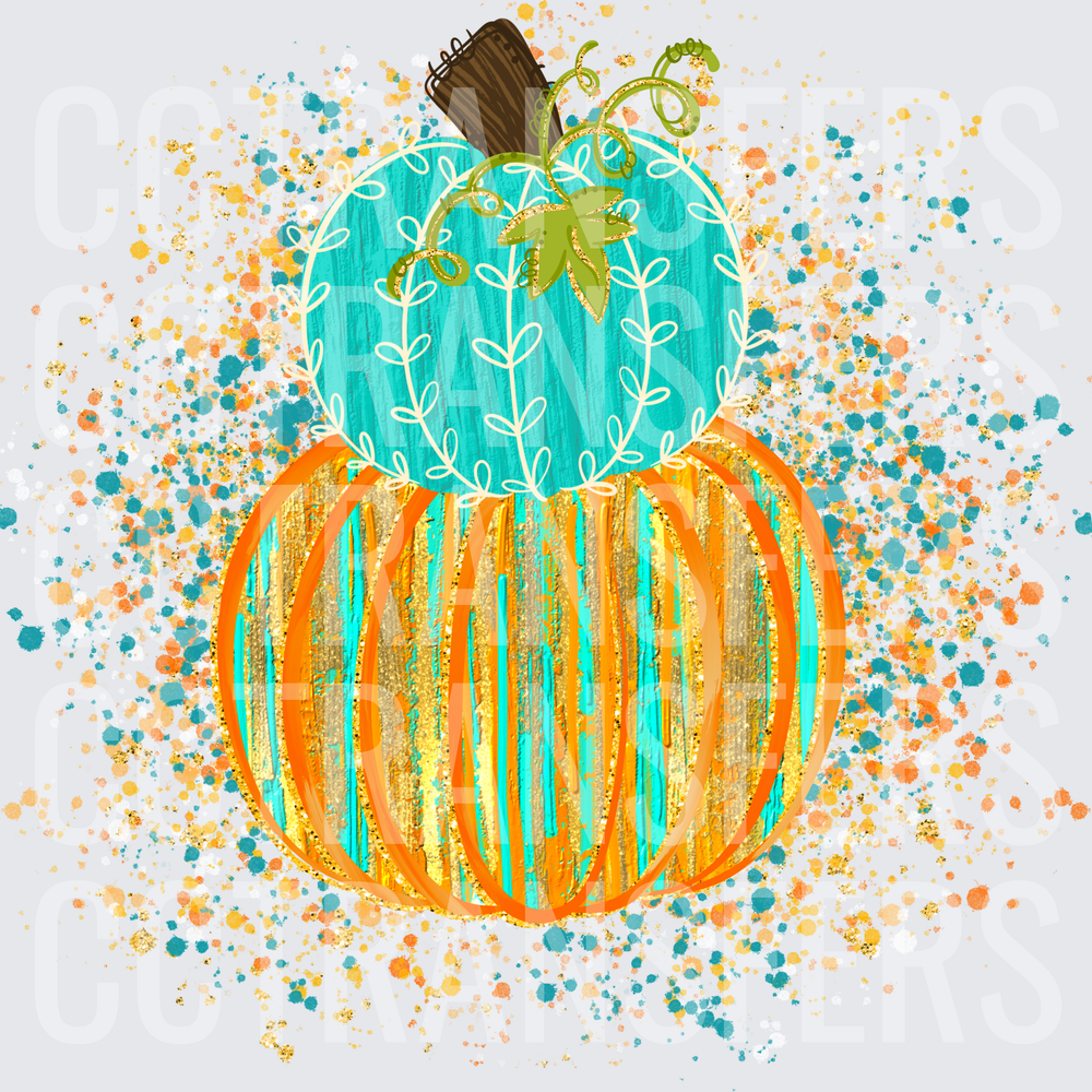 Stacked Teal Orange Gold Glitter Pumpkins Paint Splash (DTF)