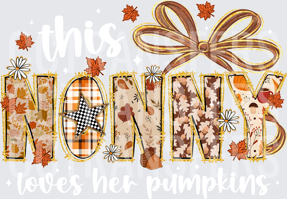 Nonny Fall Autumn Patchwork Bow Glitter Letters (DTF)