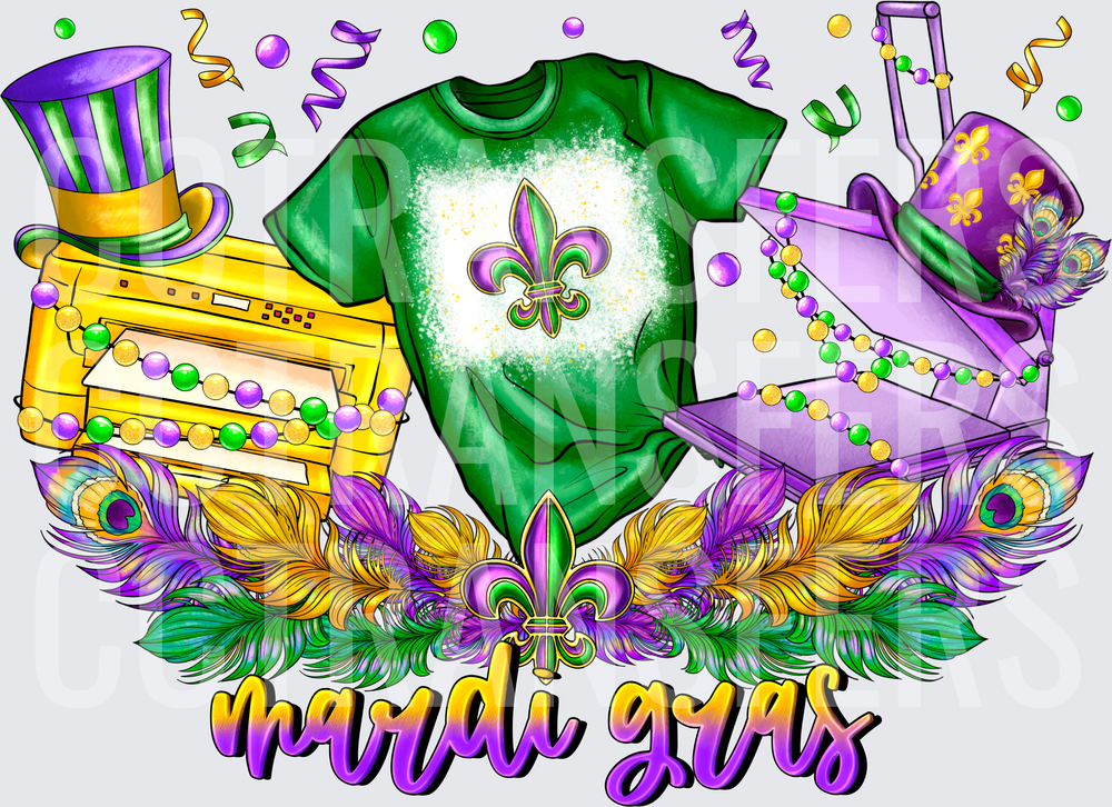 Mardi Gras Festive Collage Fleur De Lis Beads Feathers (DTF)