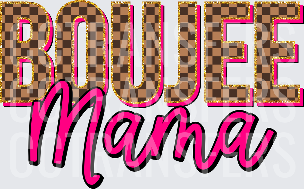 Boujee Mama Brown Checker Gold Glitter Hot Pink (DTF)