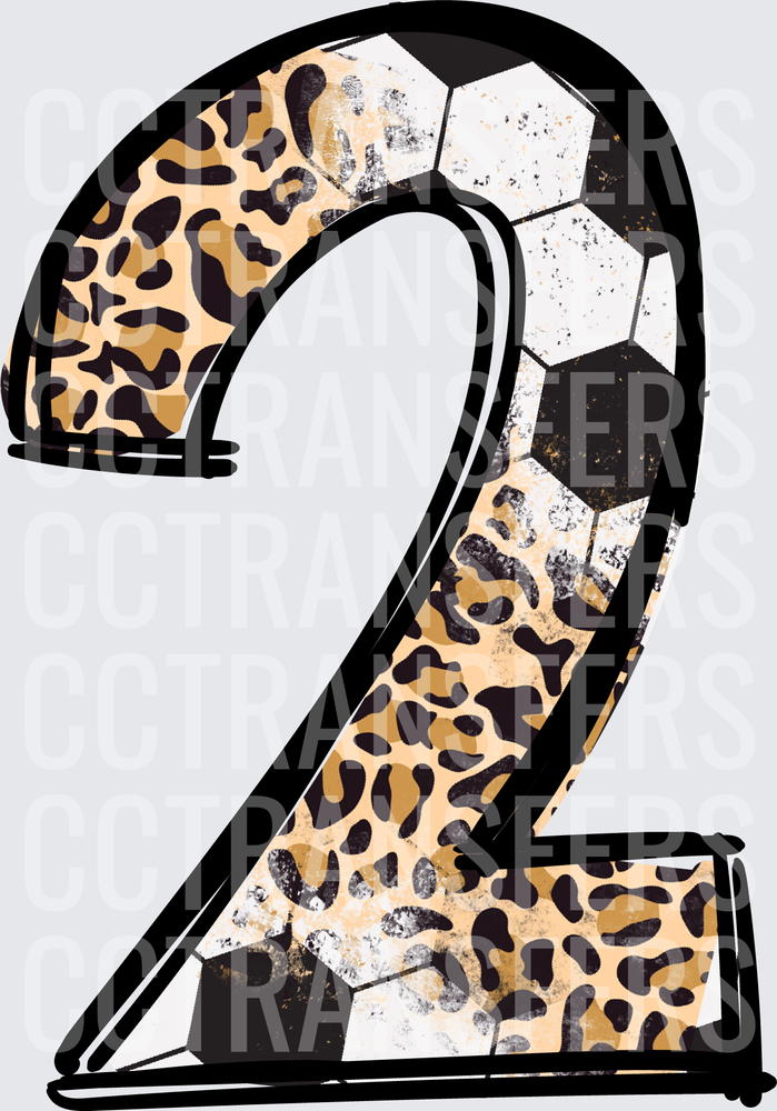 Number 2 Soccer Ball Leopard Print Grunge (DTF)