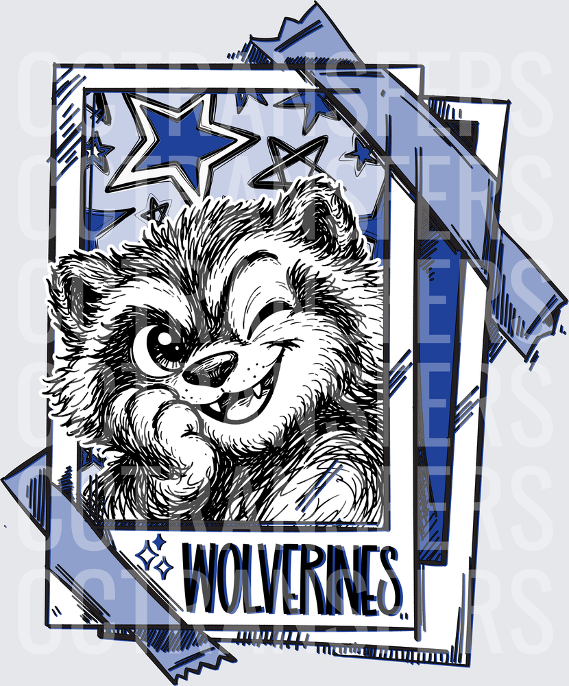 Grinning Wolverine Mascot Stars Polaroid Card Wolverines DTF