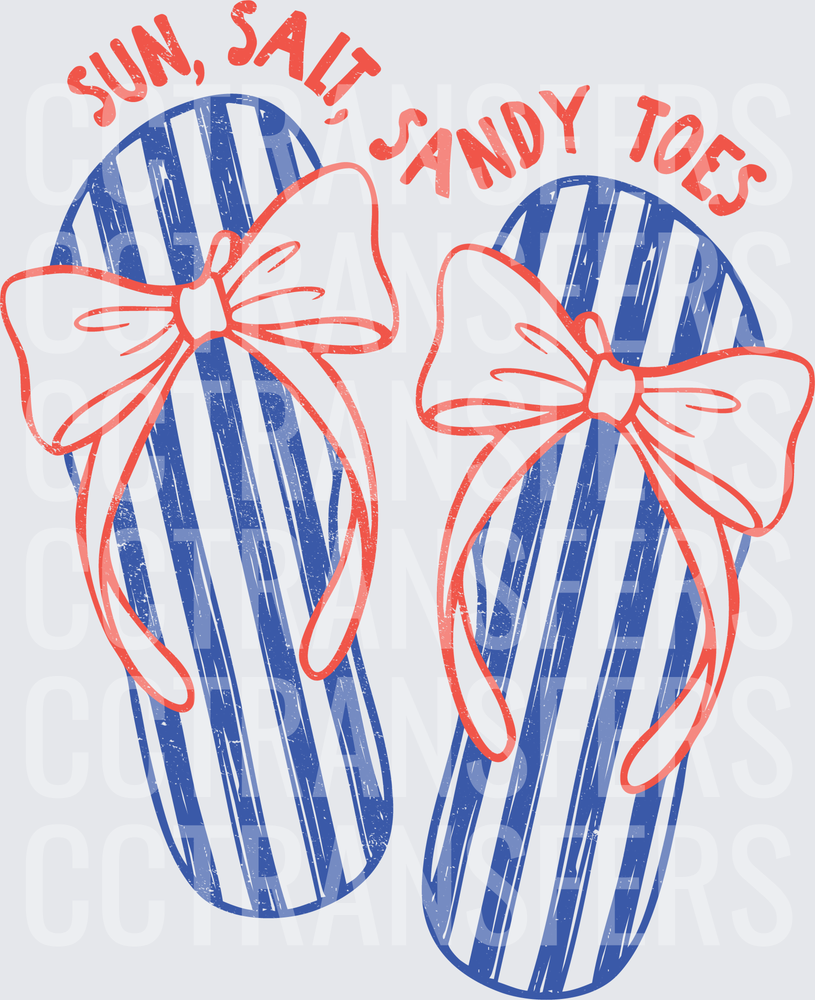 Sun Salt Sandy Toes Blue Striped Bow Flip Flops (DTF)