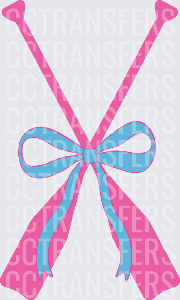 Crossed Pink Rowing Oars with Blue Bow (DTF)