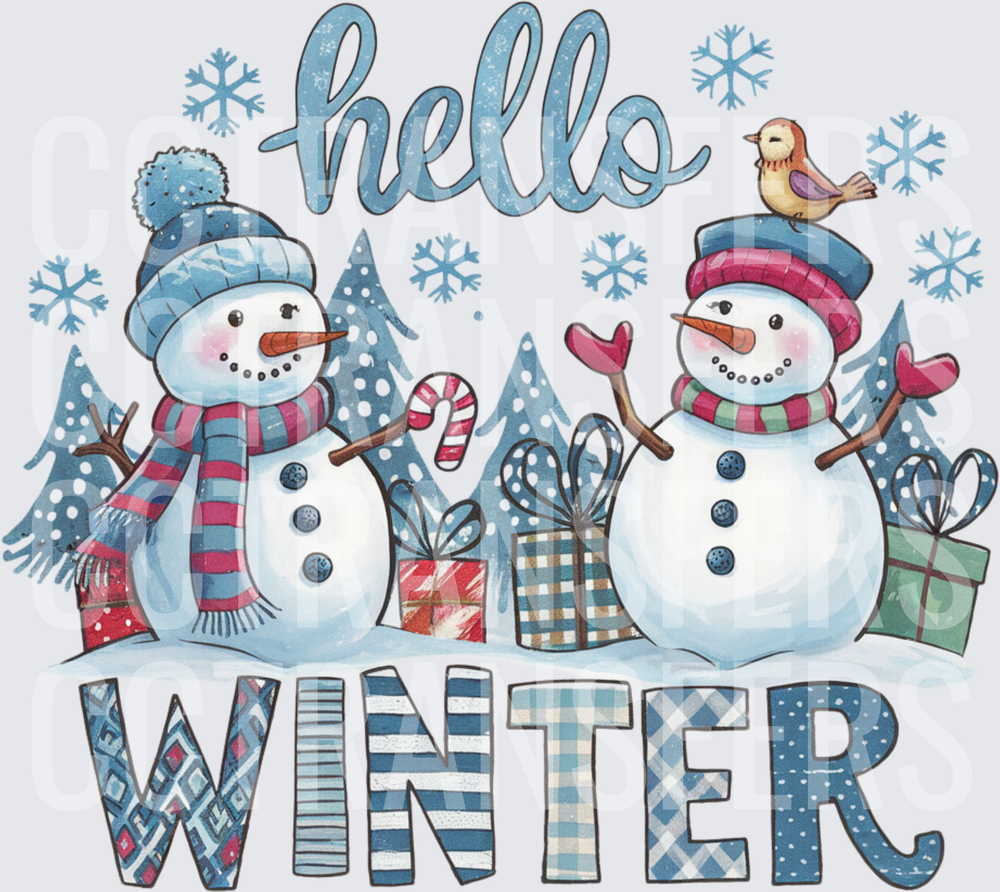 Hello Winter Snowman Couple with Bird and Gifts (DTF)