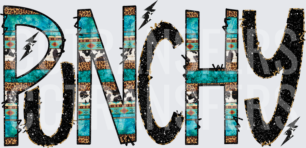 Punchy Western Leopard Aztec Turquoise Bolt Word Art (DTF)