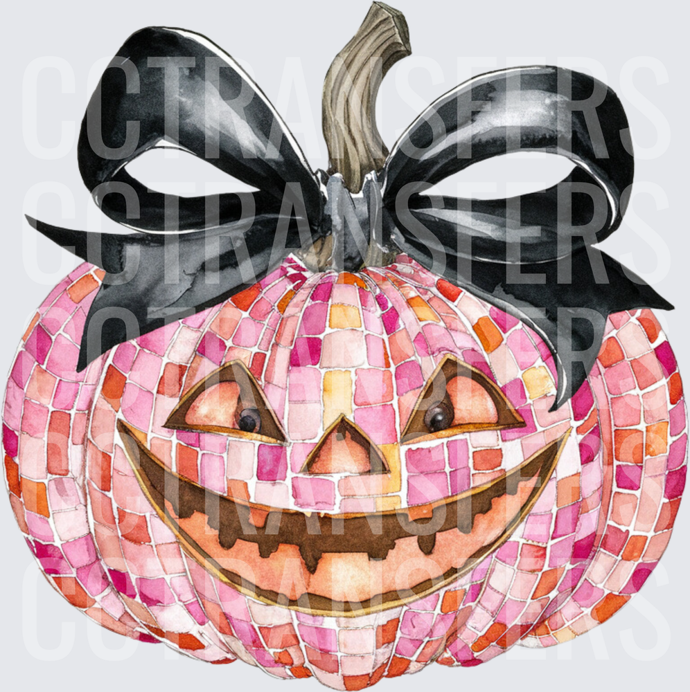 Pink Mosaic Disco Ball Jack-O-Lantern Black Bow (DTF)