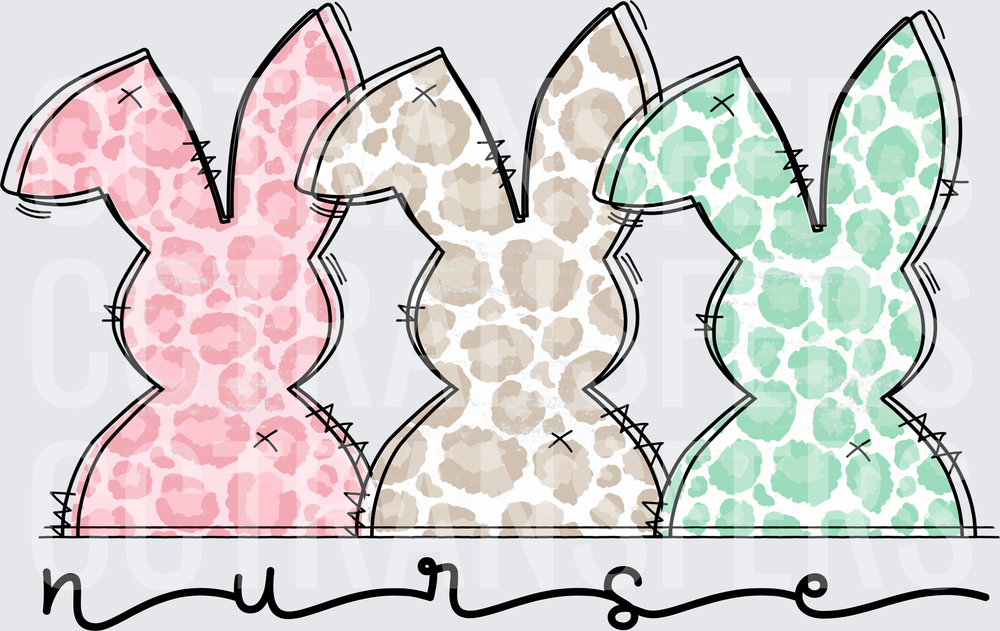 Leopard Print Easter Bunnies Nurse (DTF)