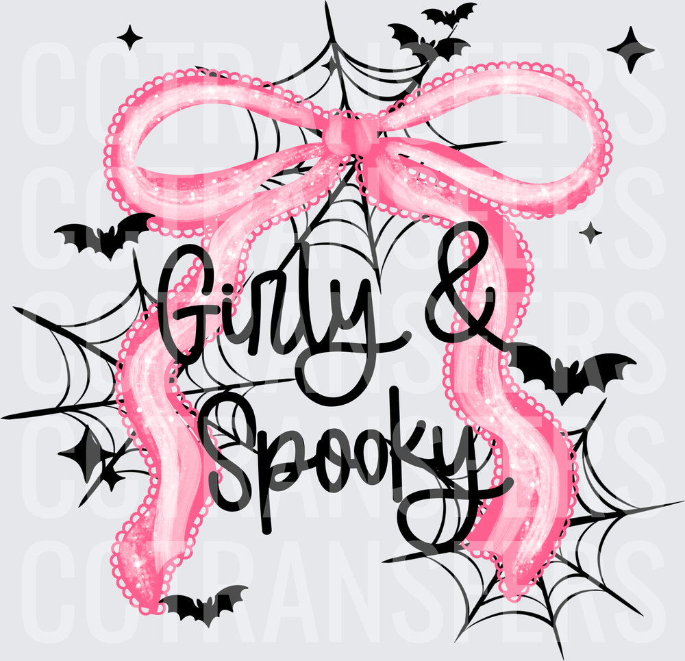 Girly & Spooky Pink Bow Bats Spiderwebs Halloween (DTF)