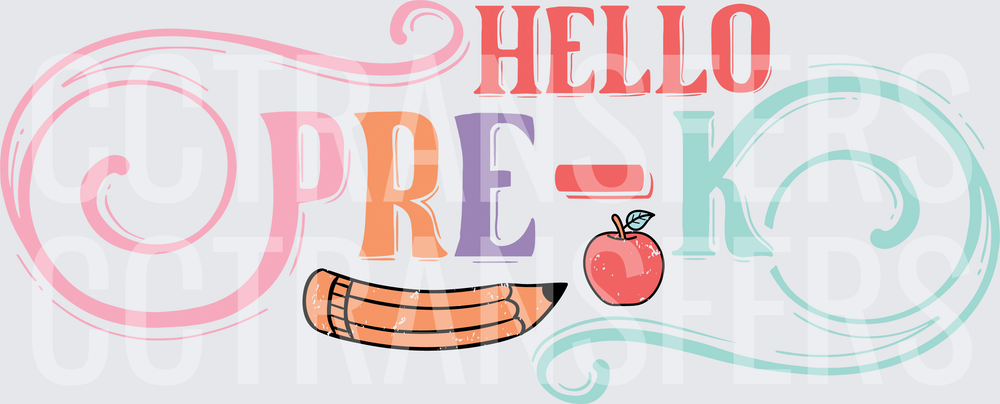 Hello Pre-K Pencil Apple Swirl School Design (DTF)
