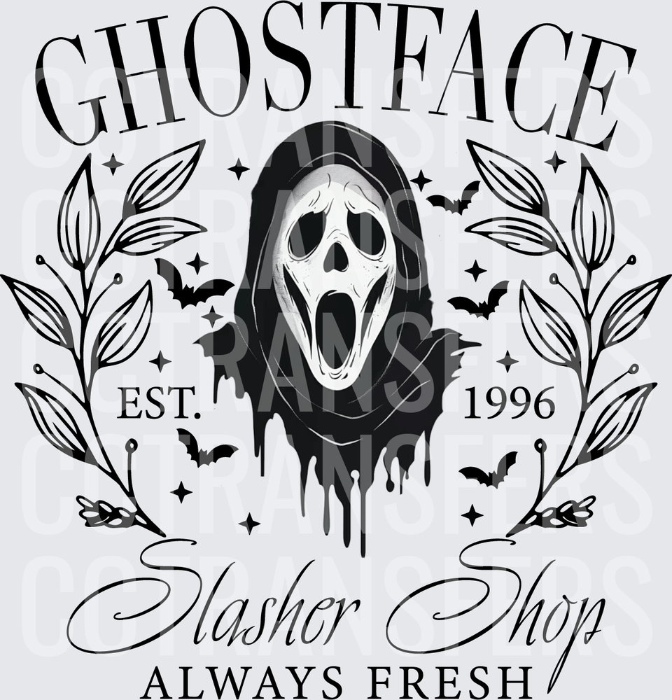 Ghostface Scream Slasher Shop Est 1996 Bats Laurel (DTF)