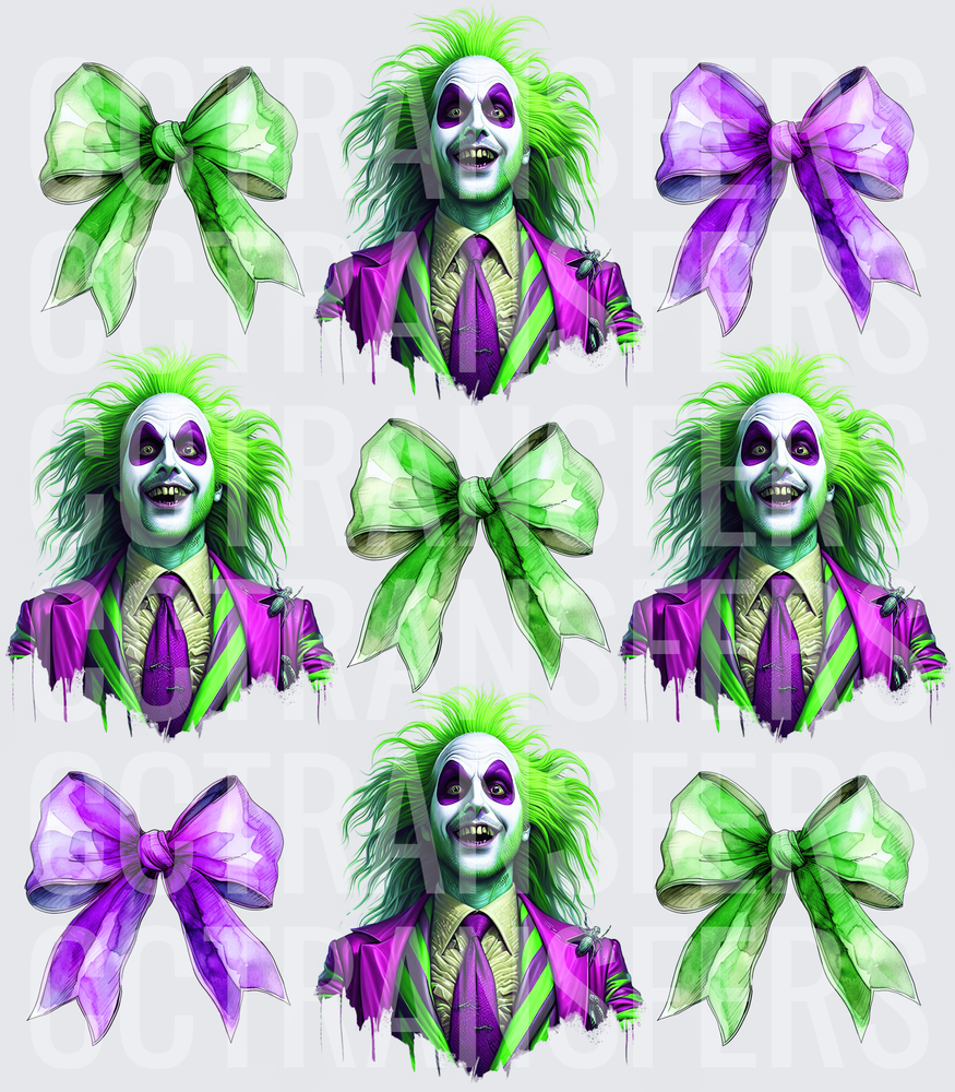 Spooky Green Hair Ghost Man with Purple Bows Sheet (DTF)