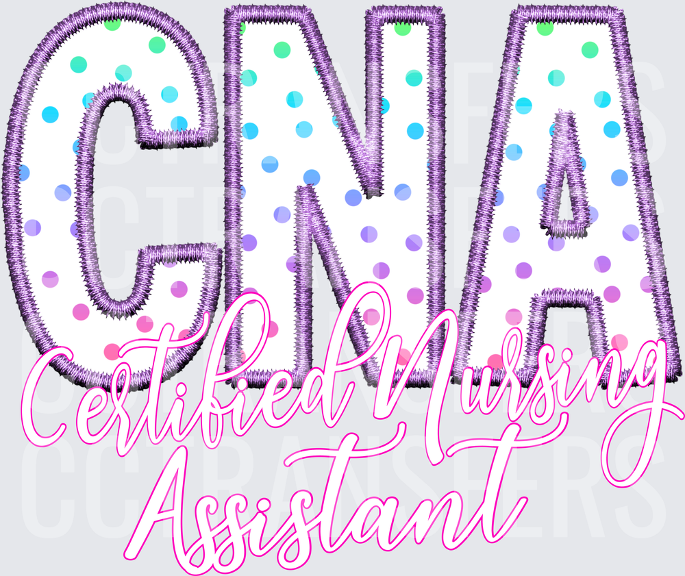 CNA Certified Nursing Assistant Embroidery Polka Dot (DTF)