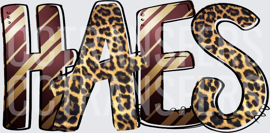HAES Bold Letters Leopard Print Burgundy Gold Stripe (DTF)