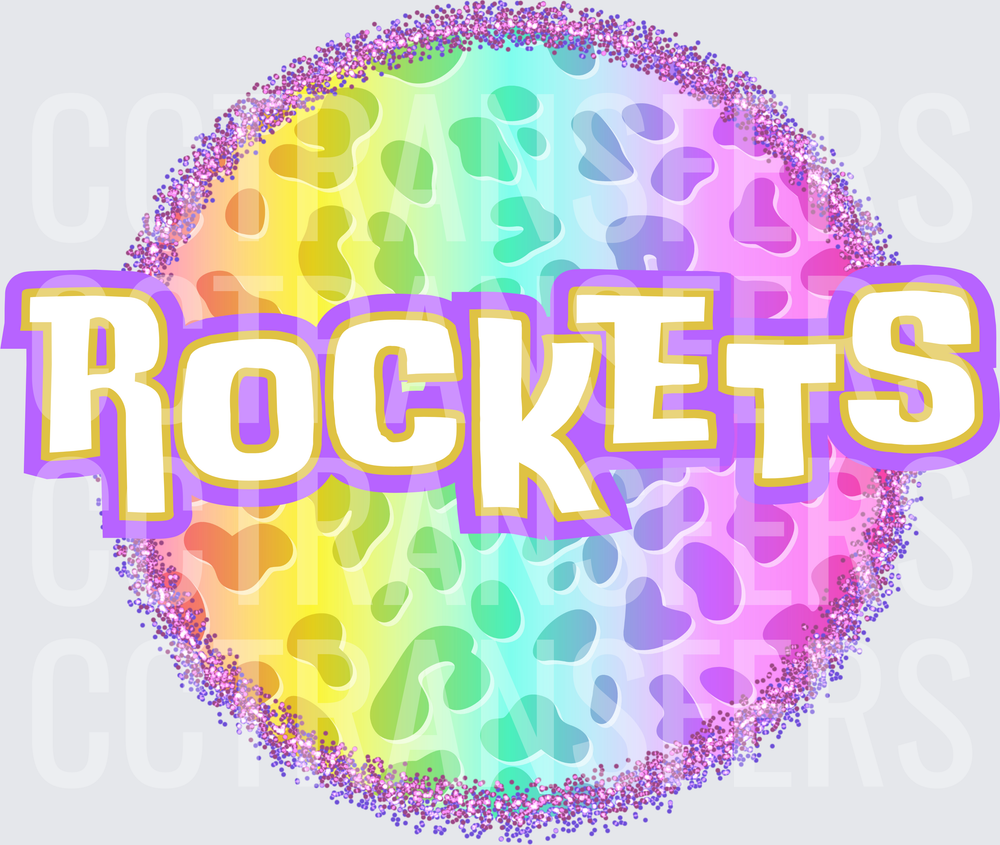 Rainbow Leopard Print Glitter Circle Rockets (DTF)