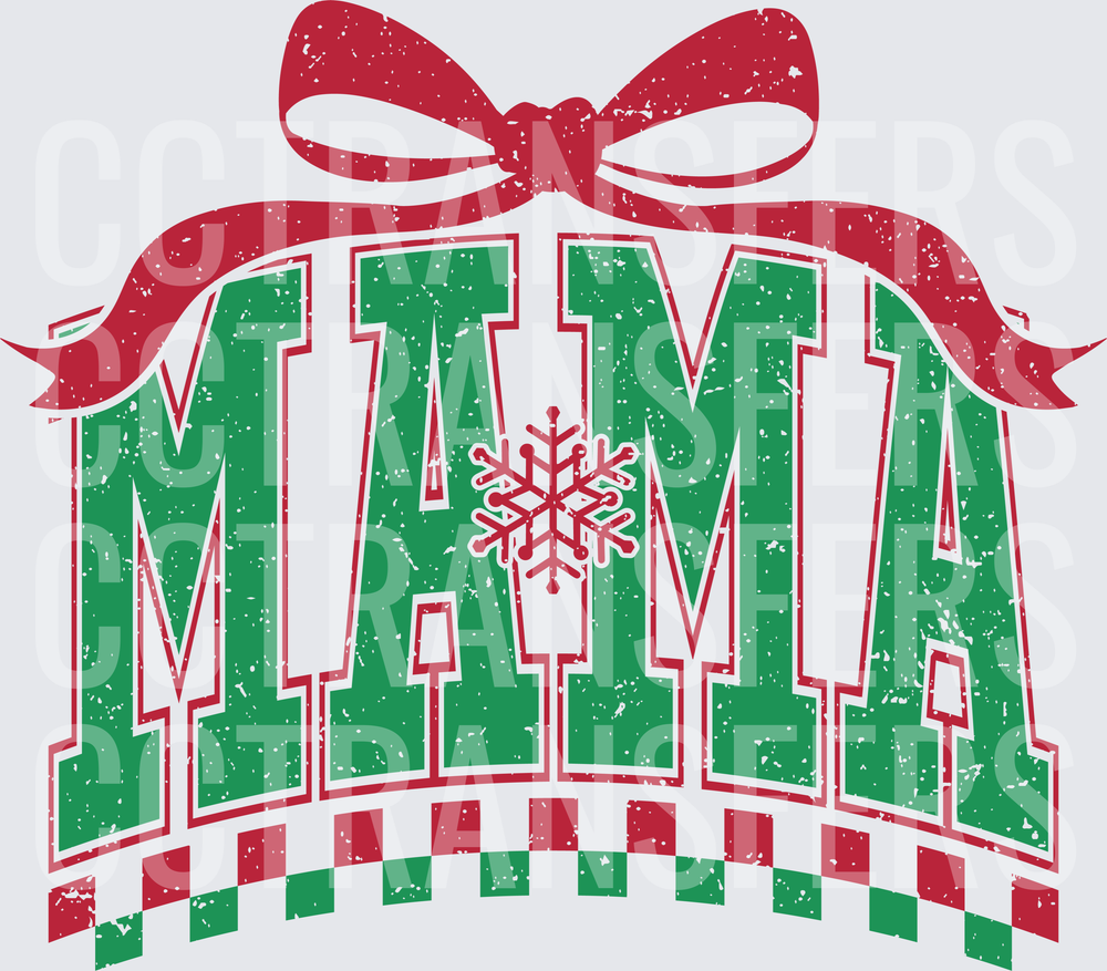 Mama Christmas Ornament Red Bow Snowflake Checker (DTF)