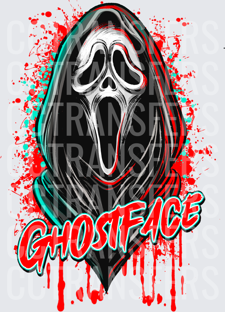 Ghostface Horror Mask Blood Splatter Graffiti (DTF)
