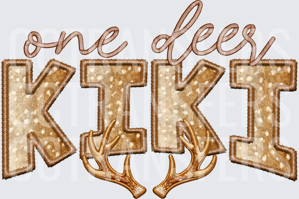 One Deer Kiki Embroidery Style Antlers Fawn Print (DTF)