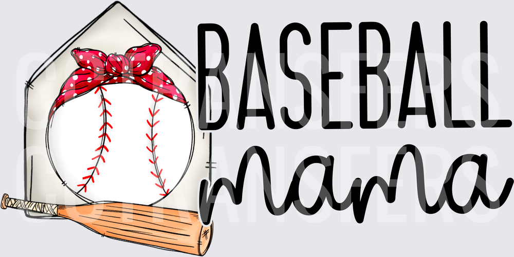 Baseball Mama Home Plate Bow Bat Design (DTF)