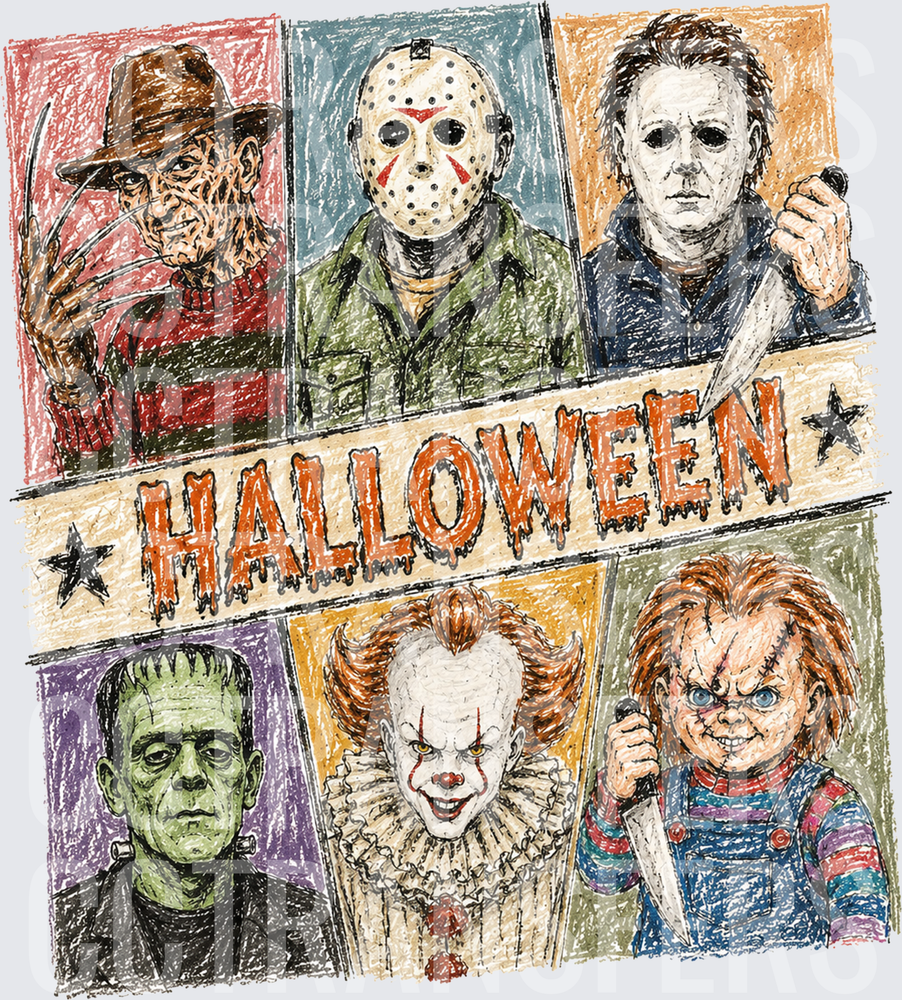 Halloween Horror Icons Crayon Art Sketch (DTF)