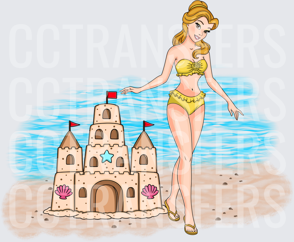 Blonde Princess Yellow Bikini Beach Sandcastle Summer (DTF)